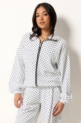 PixieGirl Petite Women's White Polka Dot Textured Funnel Neck Jacket | PixieGirl 1