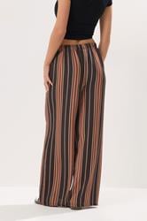 PixieGirl Petite Women's Orange Crepe Striped Wide Leg Trousers | PixieGirl 3