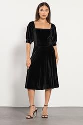 PixieGirl Petite Women's Black Square Neck Velvet Dress | PixieGirl 1