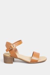 Tan Brown Strappy Low Heel Sandals In Extra Wide EEE Fit | Yours Clothing  3