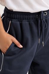 PixieGirl Petite Women's Navy Blue Contrast Piping Wide Leg Joggers | PixieGirl 5