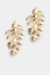 Gold Tone Leaf Stud Earrings 2