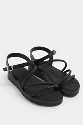Black Glitter Comfort Sandals In Extra Wide EEE Fit | Yours Clothing 3