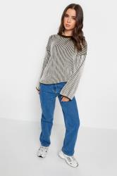 PixieGirl Petite Black & White Stripe Ribbed Funnel Neck Jumper | PixieGirl 2