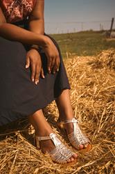 Gold Leather Woven Fisherman Sandals In Extra Wide EEE Fit | Yours Clothing 1