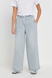 PixieGirl Petite Women's Light Blue Washed Denim Pull-On Wide Leg Jeans | PixieGirl 2