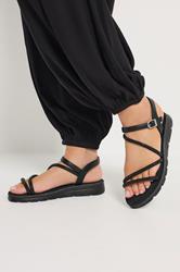 Black Glitter Comfort Sandals In Extra Wide EEE Fit | Yours Clothing 1