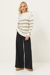 PixieGirl Petite Women's Ivory White Striped Cable Knit Jumper | PixieGirl 2