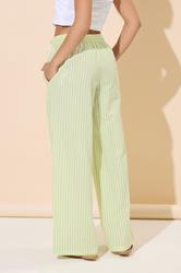 PixieGirl Petite Women's Lime Green Stripe Wide Leg Trousers | PixieGirl 3