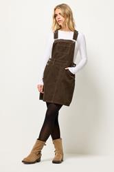 PixieGirl Petite Women's Chocolate Brown Cord Pinafore Dress | PixieGirl 2