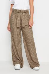 PixieGirl Petite Women's Brown Check Wide Leg Trousers | PixieGirl 3