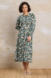 PixieGirl Petite Women's Green Floral Sleeved Midi Dress | PixieGirl 1