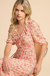 PixieGirl Petite Women's Pink Ditsy Floral Frill Tie Midi Dress | PixieGirl 3