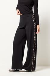 PixieGirl Petite Womens Black Leopard Print Side Stripe Wide Leg Trousers | PixieGirl 2