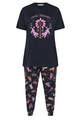 Yours Plus Size Navy Blue 'Mystic Midnight' Cuffed Pyjama Set | Yours Clothing 5