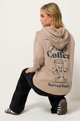 PixieGirl Petite Natural Brown 'Coffee' Slogan Drawstring Hoodie | PixieGirl 4