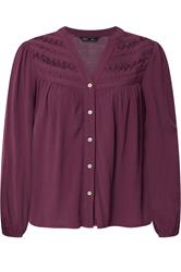 M&Co Petite Berry Purple Crochet Long Sleeve Blouse | M&Co 5