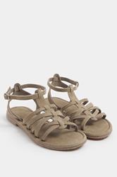 Natural Brown Faux Suede Gladiator Sandals in Extra Wide E Fit