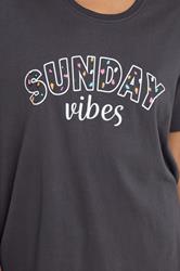 PixieGirl Petite Women's Navy Blue Sunday Vibes Slogan Pyjama Set | PixieGirl 4