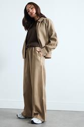 PixieGirl Petite Women's Natural Brown Stripe Pull On Wide Leg Trousers | PixieGirl 1
