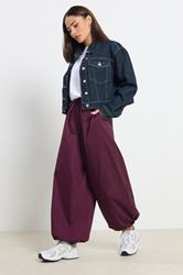 PixieGirl Petite Women's Plum Purple Poplin Balloon Trousers | PixieGirl 1