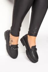 Black Chunky Loafers In Wide E Fit & Extra Wide Fit | Yours Clothing 1