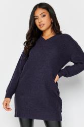 PixieGirl Navy Blue V-Neck Knitted Tunic Top | PixieGirl  1