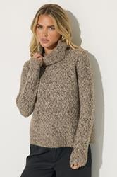 PixieGirl Petite Women's Beige Brown Chunky Roll Neck Jumper | PixieGirl 1