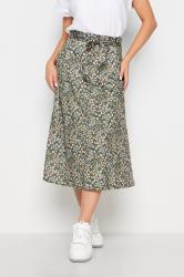 PixieGirl Petite Womens Sage Green Ditsy Floral Print Midi Skirt | PixieGirl 2
