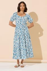 PixieGirl Petite Women's White Seashell Graphic Puff Sleeve Midi Dress | PixieGirl 2