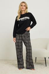 PixieGirl Petite Women's Black Cotton Check Pyjama Bottoms | PixieGirl 1