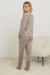 PixieGirl Petite Women's Stone Brown Leopard Embossed Luxe Fleece Pyjama Set | PixieGirl 3