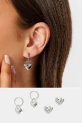 2 PACK Silver Small Heart Padlock Earrings | Yours Clothing 1