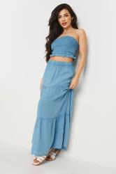 PixieGirl Petite Women's Blue Chambray Shirred Bandeau Top | PixieGirl 2