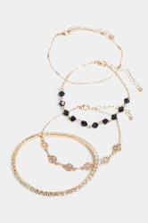 4 PACK Black & Gold Bracelet | Yours Clothing 2