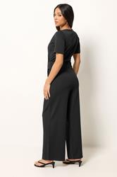 PixieGirl Petite Women's Black Short Sleeve Wide Leg Jumpsuit | PixieGirl 2