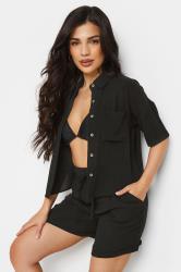 PixieGirl Petite Women's Black Textured Boxy Short Sleeve Shirt | PixieGirl 3