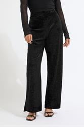PixieGirl Petite Womens Black Velour Wide Leg Trousers | PixieGirl 2