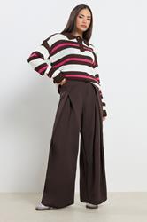 PixieGirl Petite Women's Brown Wrap Pleated Wide Leg Trousers | PixieGirl  1