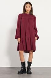 PixieGirl Petite Women's Dark Red Button Smock Midi Dress | PixieGirl 1