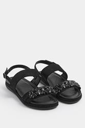 Black Diamante Stone Embellished Sandals In Extra Wide EEE Fit