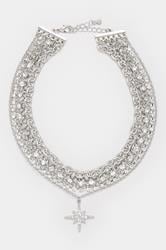 Silver Tone Star Diamante Choker Necklace | Yours Clothing 2