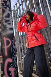 PixieGirl Petite Women's Coral Red Padded Ski Coat | PixieGirl 1