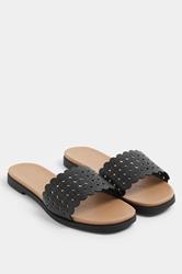 Black Faux Leather Cut Out Mule Sandals In Wide E Fit | Yours Clothing 1