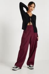 PixieGirl Petite Women's Burgundy Red Utility Style Wide Leg Trousers | PixieGirl 2