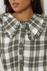 PixieGirl Petite Women's Green Check Collar Smock Top | PixieGirl 4