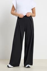 PixieGirl Petite Women's Black Wrap Pleated Wide Leg Trousers | PixieGirl  2