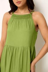 PixieGirl Petite Women's Green Halter Neck Tiered Maxi Dress | PixieGirl 4