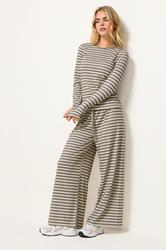 PixieGirl Petite Women's Cream Stripe T-Shirt & Wide Leg Trouser Set | PixieGirl  2