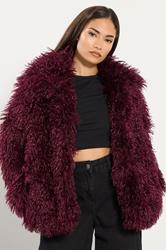 PixieGirl Petite Women's Burgundy Red Mongolian Faux Fur Jacket | PixieGirl 2